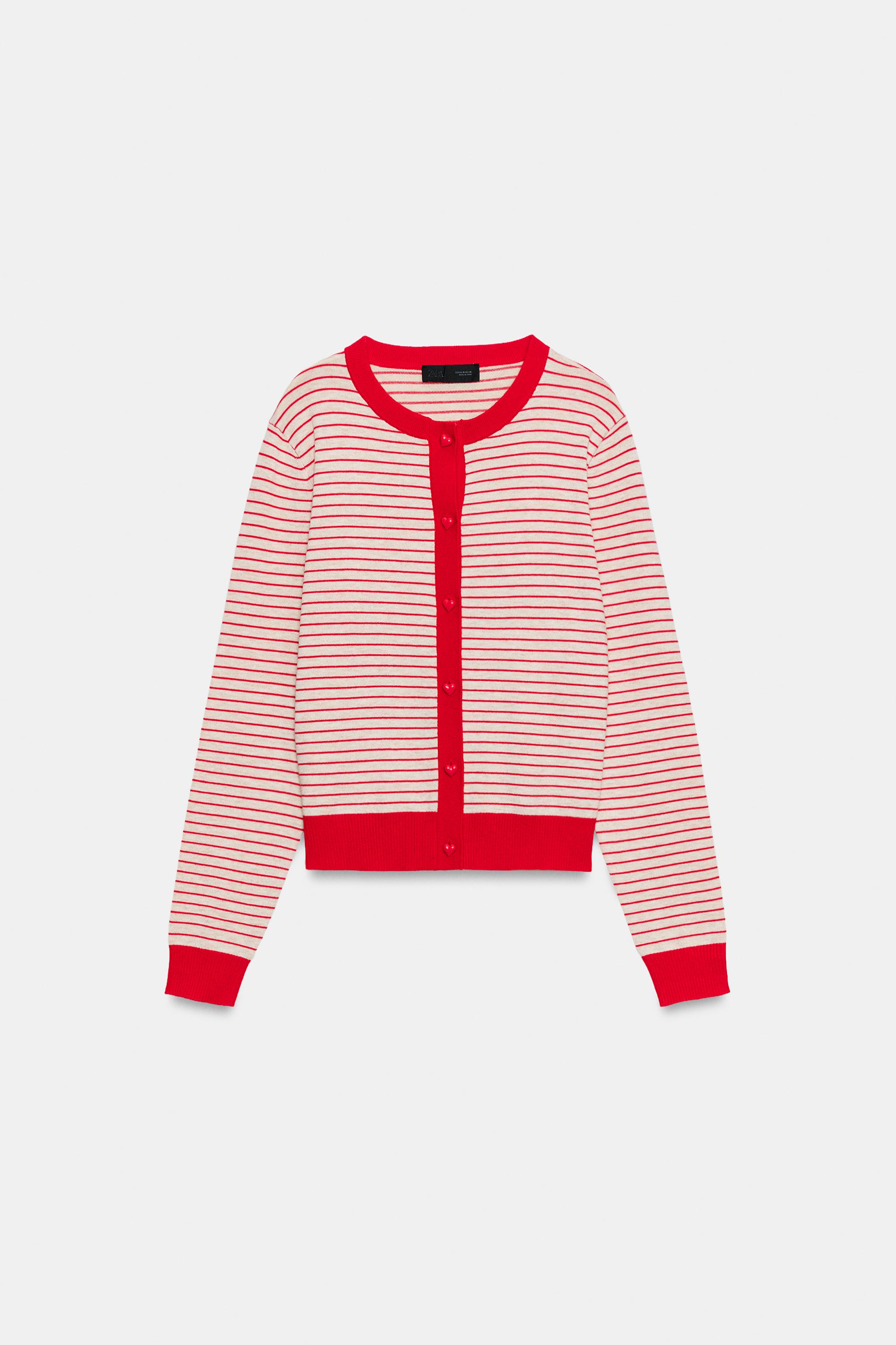 GILET EN MAILLE RAYÉ À BOUTONS CŒUR